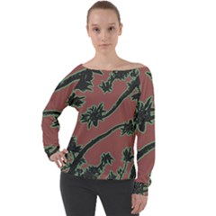 Tropical Style Floral Motif Print Pattern Off Shoulder Long Sleeve Velour Top by dflcprintsclothing