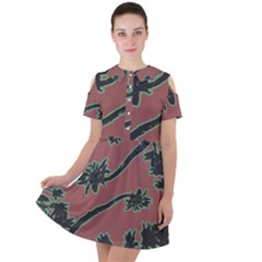 Tropical Style Floral Motif Print Pattern Short Sleeve Shoulder Cut Out Dress  by dflcprintsclothing