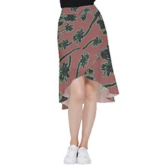 Tropical Style Floral Motif Print Pattern Frill Hi Low Chiffon Skirt