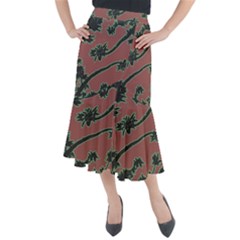 Tropical Style Floral Motif Print Pattern Midi Mermaid Skirt by dflcprintsclothing