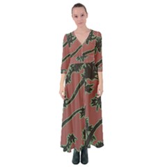 Tropical Style Floral Motif Print Pattern Button Up Maxi Dress