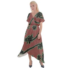 Tropical Style Floral Motif Print Pattern Cross Front Sharkbite Hem Maxi Dress