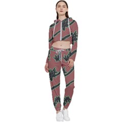 Tropical Style Floral Motif Print Pattern Cropped Zip Up Lounge Set