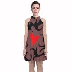 Hearts  Velvet Halter Neckline Dress 