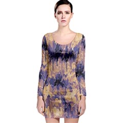 Yellow And Purple Abstract Long Sleeve Bodycon Dress by Dazzleway