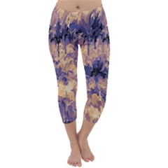 Yellow And Purple Abstract Capri Winter Leggings  by Dazzleway