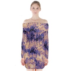 Yellow And Purple Abstract Long Sleeve Off Shoulder Dress by Dazzleway