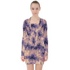 Yellow And Purple Abstract V-neck Bodycon Long Sleeve Dress by Dazzleway