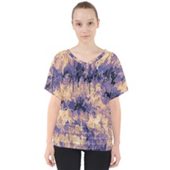 Yellow And Purple Abstract V-neck Dolman Drape Top by Dazzleway