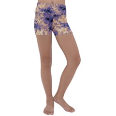 Yellow And Purple Abstract Kids  Lightweight Velour Yoga Shorts by Dazzleway