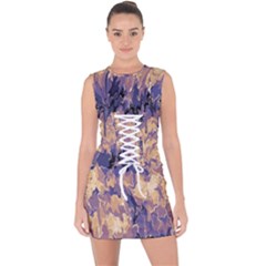 Purple And Yellow Abstract Lace Up Front Bodycon Dress by Dazzleway