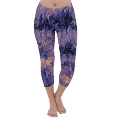 Purple And Yellow Abstract Capri Winter Leggings  by Dazzleway