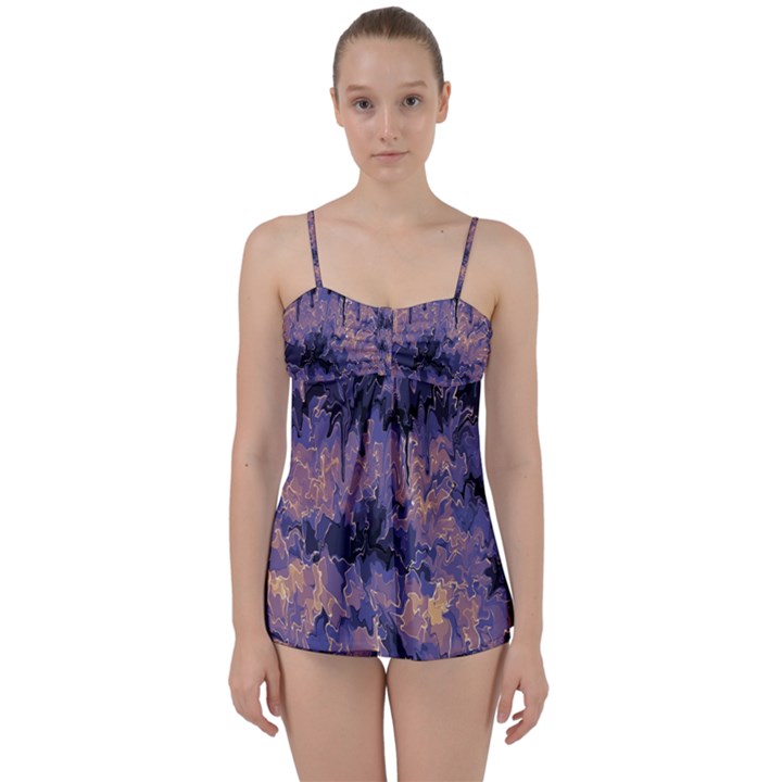 Purple and yellow abstract Babydoll Tankini Set