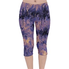 Purple And Yellow Abstract Velvet Capri Leggings  by Dazzleway