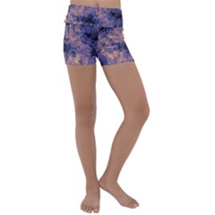 Purple And Yellow Abstract Kids  Lightweight Velour Yoga Shorts by Dazzleway