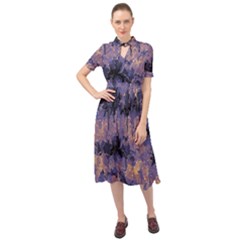 Purple And Yellow Abstract Keyhole Neckline Chiffon Dress by Dazzleway