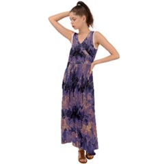 Purple And Yellow Abstract V-neck Chiffon Maxi Dress by Dazzleway