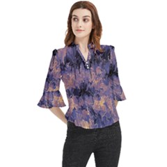 Purple And Yellow Abstract Loose Horn Sleeve Chiffon Blouse