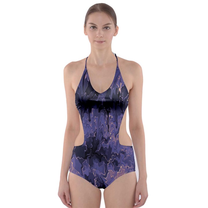 Purple and yellow abstract Cut-Out One Piece Swimsuit