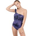 Purple and yellow abstract Frilly One Shoulder Swimsuit View1