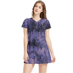 Purple And Yellow Abstract Short Sleeve V-neck Dress