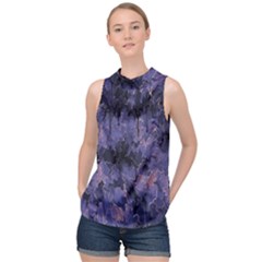 Purple And Yellow Abstract High Neck Satin Top by Dazzleway