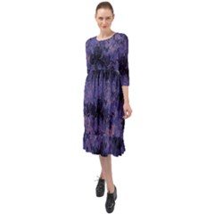 Purple And Yellow Abstract Ruffle End Midi Chiffon Dress by Dazzleway