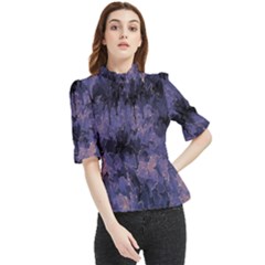 Purple And Yellow Abstract Frill Neck Blouse