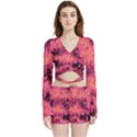 Pink abstract Velvet Wrap Crop Top and Shorts Set View1