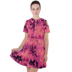 Pink Abstract Short Sleeve Shoulder Cut Out Dress  by Dazzleway