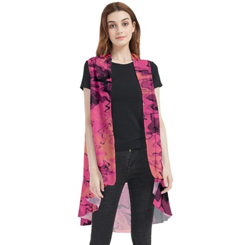 Pink Abstract Sleeveless Chiffon Waistcoat Shirt by Dazzleway