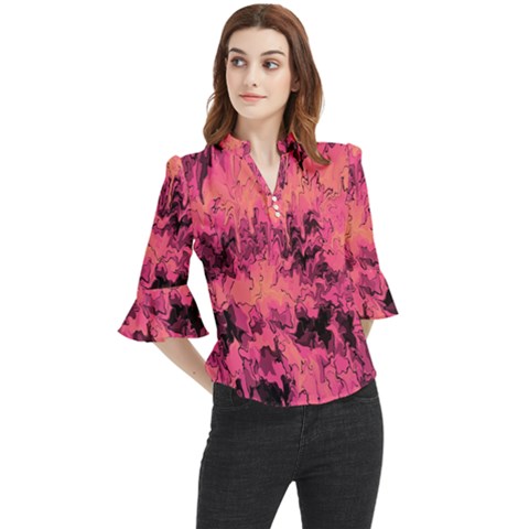 Pink Abstract Loose Horn Sleeve Chiffon Blouse by Dazzleway