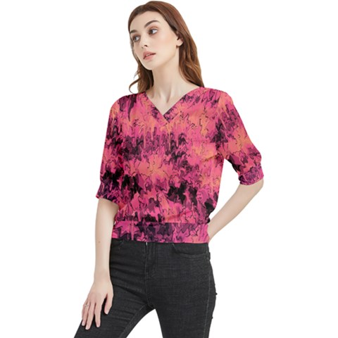 Pink Abstract Quarter Sleeve Blouse by Dazzleway