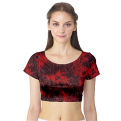 Red Abstract Short Sleeve Crop Top by Dazzleway