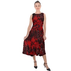 Red Abstract Midi Tie-back Chiffon Dress by Dazzleway