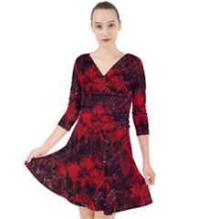 Red Abstract Quarter Sleeve Front Wrap Dress by Dazzleway