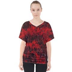 Red Abstract V-neck Dolman Drape Top by Dazzleway