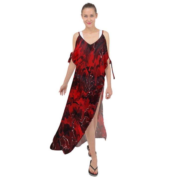 Red abstract Maxi Chiffon Cover Up Dress