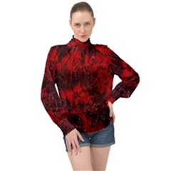 Red Abstract High Neck Long Sleeve Chiffon Top by Dazzleway