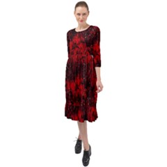 Red Abstract Ruffle End Midi Chiffon Dress by Dazzleway