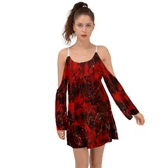 Red Abstract Kimono Sleeves Boho Dress by Dazzleway