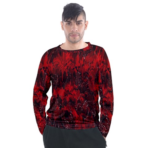 Red Abstract Men s Long Sleeve Raglan Tee by Dazzleway