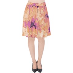 Yellow And Pink Abstract Velvet High Waist Skirt by Dazzleway