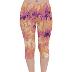 Yellow And Pink Abstract Velvet Capri Leggings  by Dazzleway