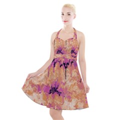 Yellow And Pink Abstract Halter Party Swing Dress  by Dazzleway