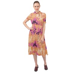 Yellow And Pink Abstract Keyhole Neckline Chiffon Dress by Dazzleway