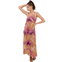 Yellow And Pink Abstract V-neck Chiffon Maxi Dress by Dazzleway