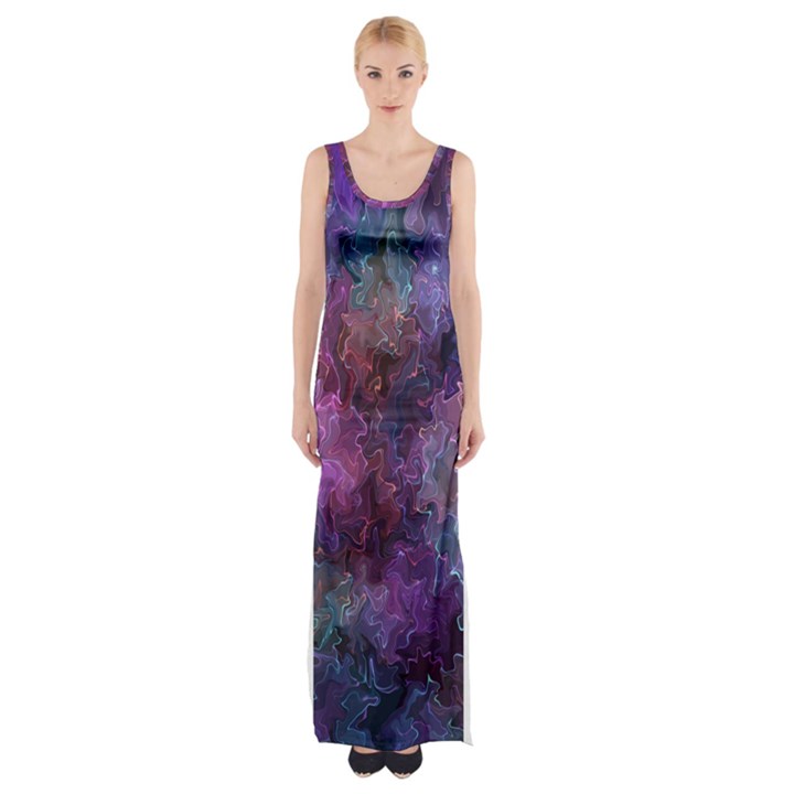 Multicolored abstract Thigh Split Maxi Dress