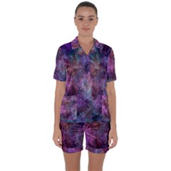 Multicolored Abstract Satin Short Sleeve Pajamas Set by Dazzleway