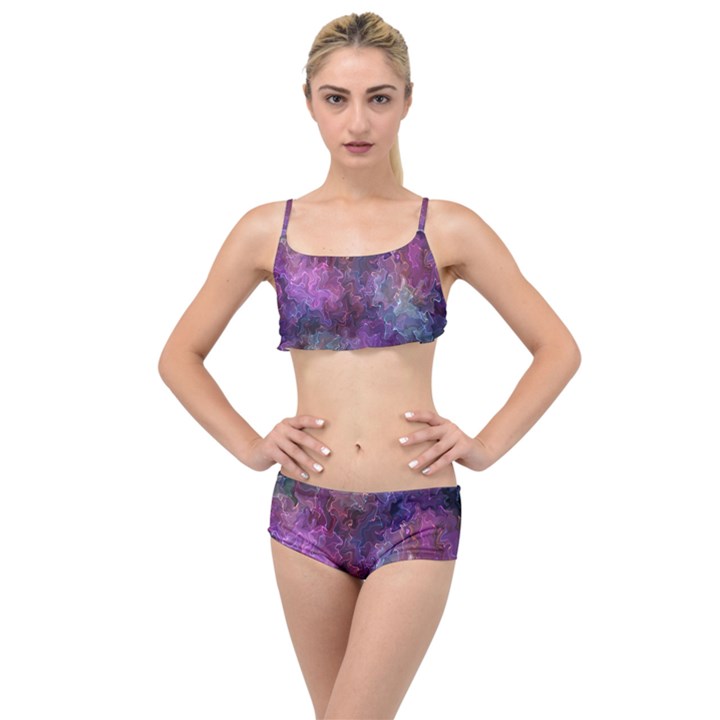 Multicolored abstract Layered Top Bikini Set